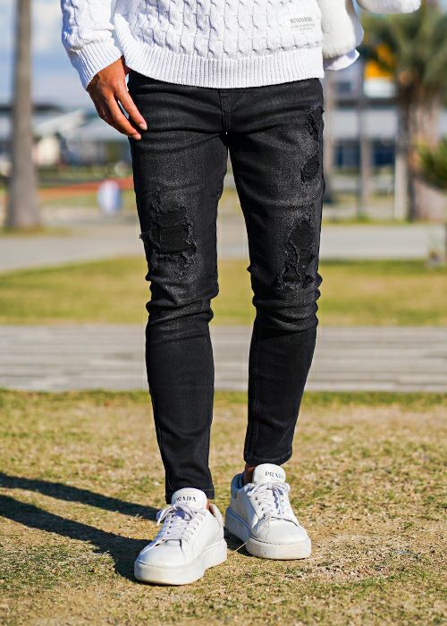 Vertical Damage Black Denim L/PT